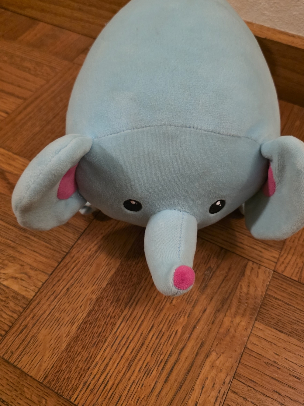 Plush Blue Elephant Small Pet Toy with Pink Accents
